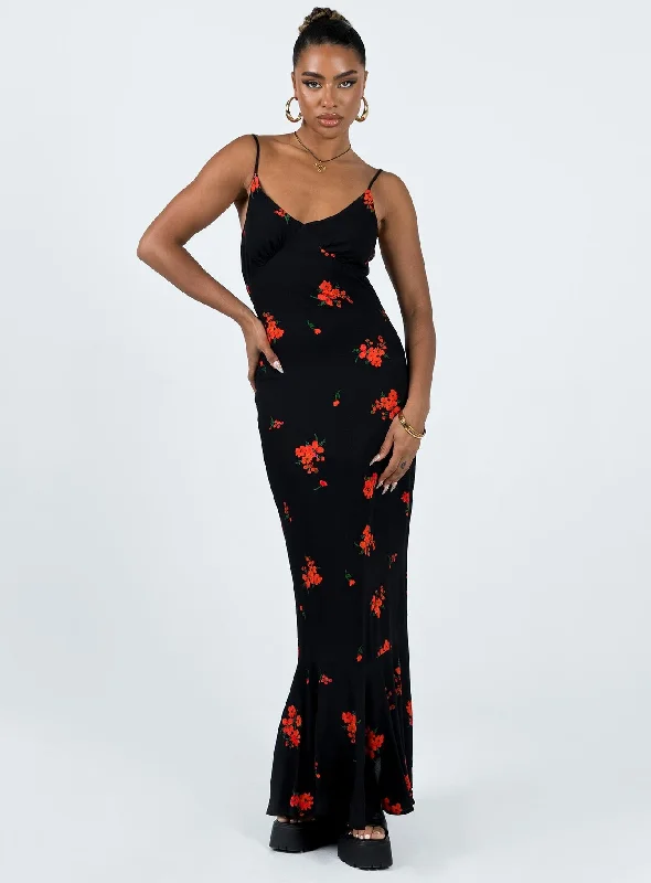 Lucan Maxi Dress Black / Red Elegant Maxi Dress with Ruffles
