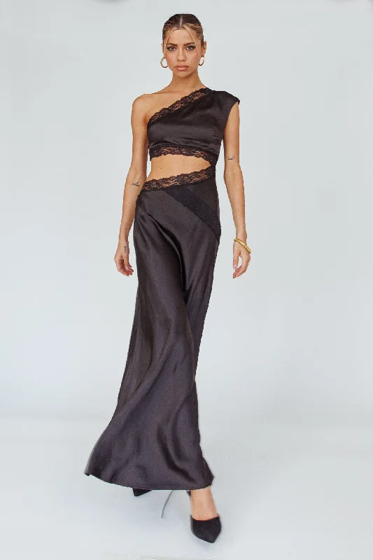 Mahli One-Shoulder Maxi Dress Black Trendy Floral Print Maxi Dress