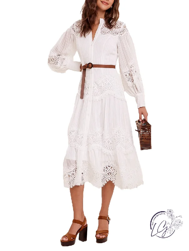Many Chances Lace Long Sleeve Maxi Dress Fashionable Maxi Dress with Fringe
