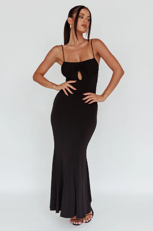 Marcella Keyhole Bust Maxi Dress Black Comfortable Bohemian Maxi Dress