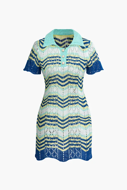 Color Block Crochet Polo Collar Short Sleeve Mini Dress Trendy Wraparound Mini Dress Color Block Crochet Polo Collar Short Sleeve Mini Dress Trendy Wraparound Mini Dress