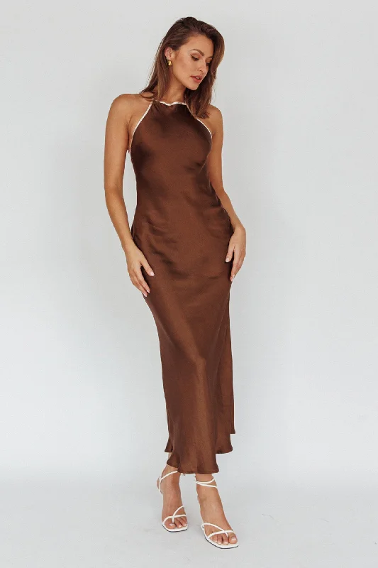 Midsomer Dawn Criss-Cross Back Maxi Dress Chocolate Classic A-Line Maxi Dress