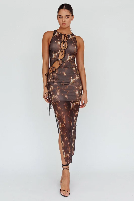 Mira Tied Keyhole Maxi Dress Brown Classic Tulle Maxi Dress