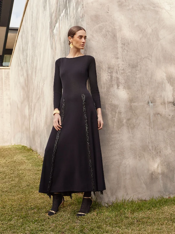 Modern Fit-and-Flare Sequin Princess Seam Knit Maxi Dress Cozy Knitted Maxi Dress