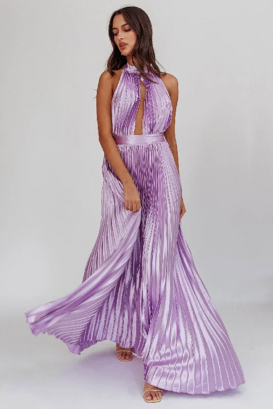 Monarch Pleated Satin Maxi Dress Lavender Fashionable Printed Maxi Dress