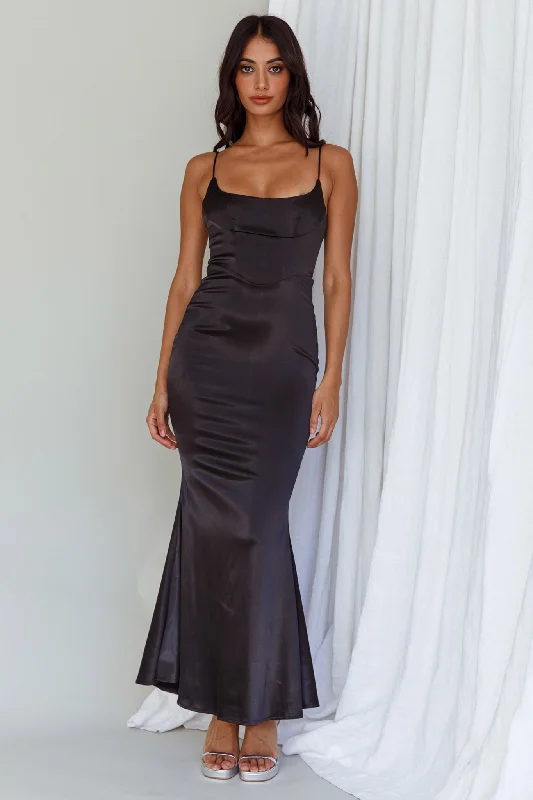 Moon Rising Mermaid Maxi Dress Black Cozy Spaghetti Strap Maxi Dress