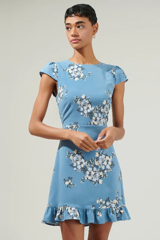 Moxie Floral Ruffle Mini Dress Stylish Sweetheart Neck Mini Dress