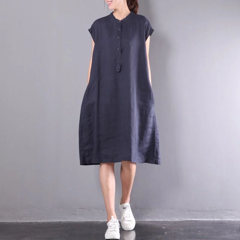 navy casual linen dresses plus size button sundress short sleeve maxi dress Cozy Wrap Maxi Dress