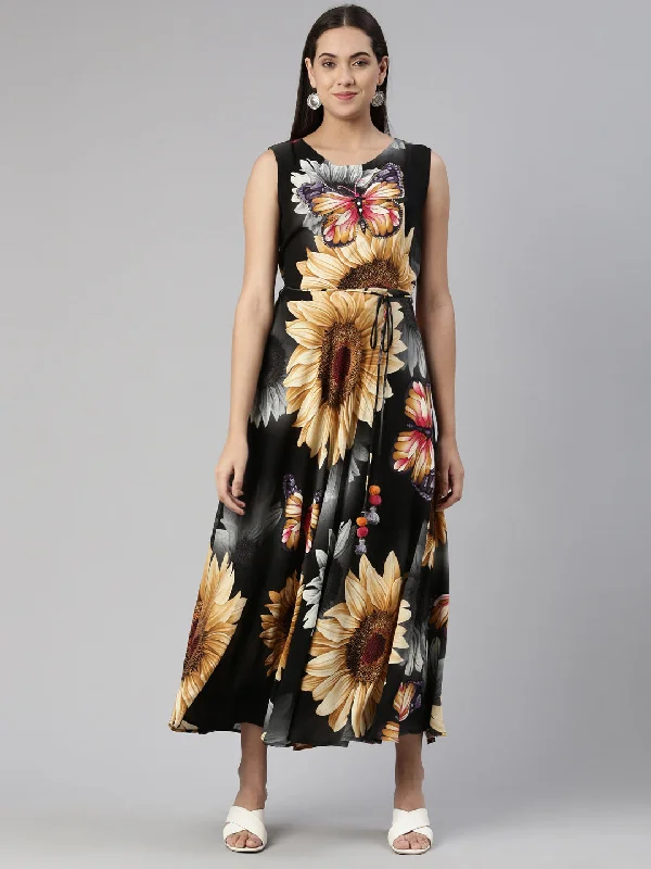 Neeru's Grey Floral Ethnic Maxi Maxi Dress Chic Summer Maxi Dress