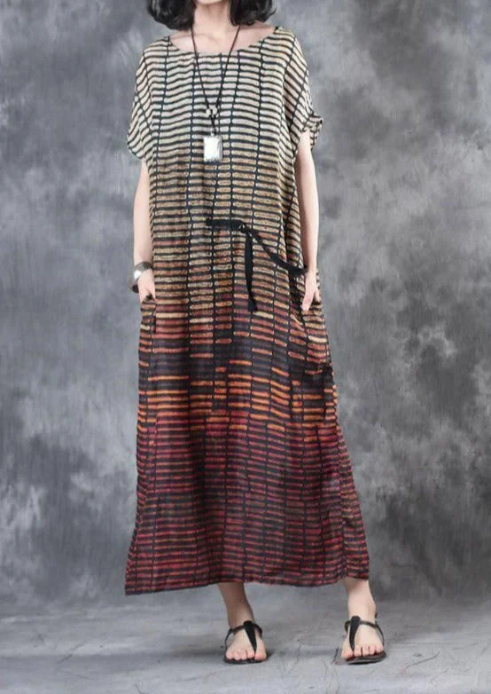 New Red Striped Stylish Chiffon Dresses Plus Size Casual Sundress Short Sleeve Maxi Dress Fashionable Chiffon Maxi Dress