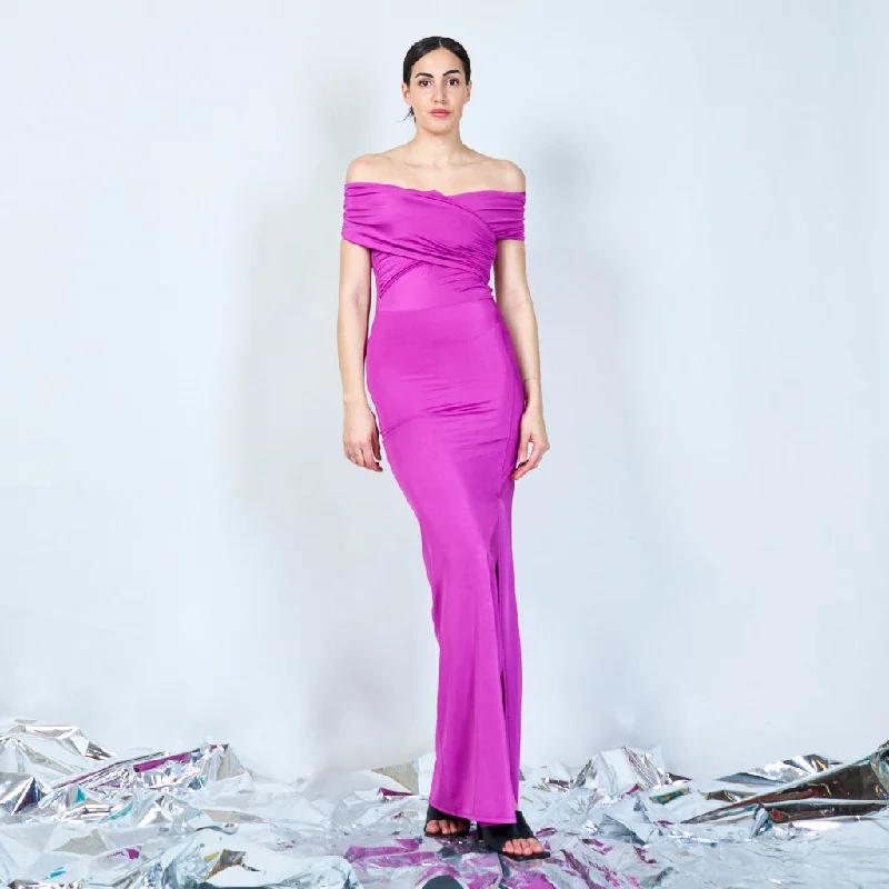 Off-shoulder elegance maxi dress wholesale Trendy Off-Shoulder Ruffle Maxi Dress