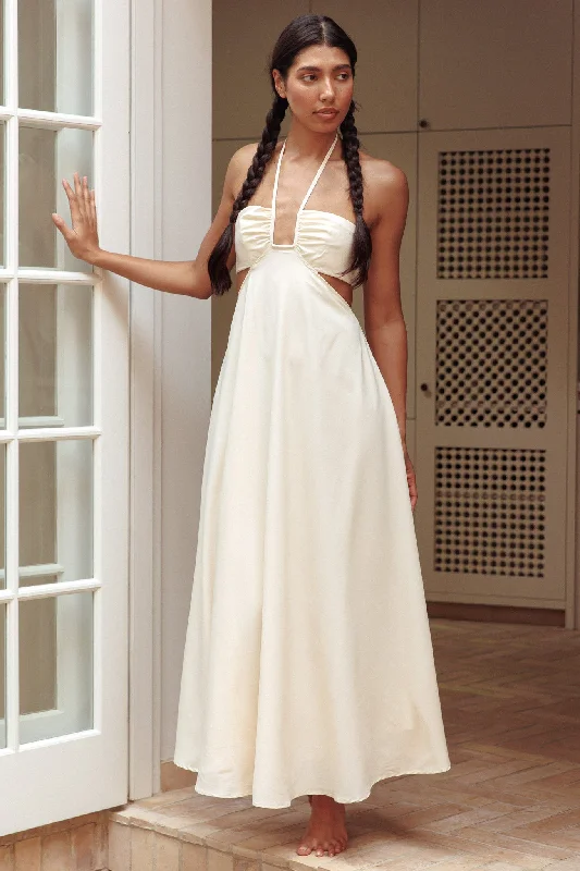 Onika Cut-Out Tied Back Maxi Dress Butter Trendy V-Neck Maxi Dress