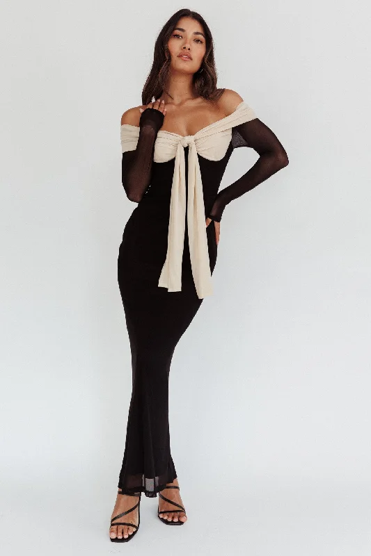 Perfect Worlds Off Shoulder Maxi Dress Black Fashionable High-Waist Maxi Dress