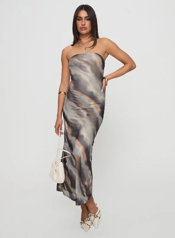 Pinacle Strapless Maxi Dress Brown Cozy Spaghetti Strap Maxi Dress