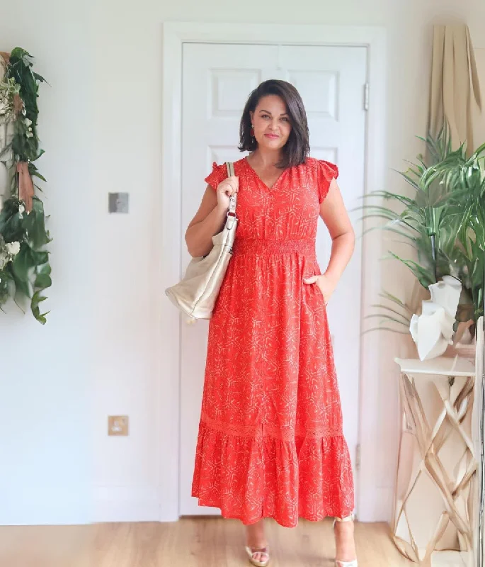 Red Print Maxi Dress Fashionable Asymmetrical Maxi Dress