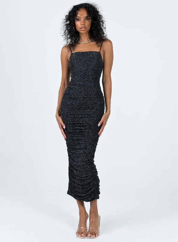 Reeva Maxi Dress Black Elegant Wraparound Maxi Dress