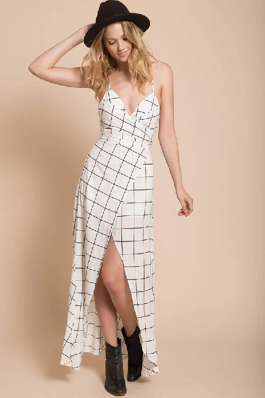 Riva Bodycon Maxi Dress White Print Casual Maxi Dress with Pockets