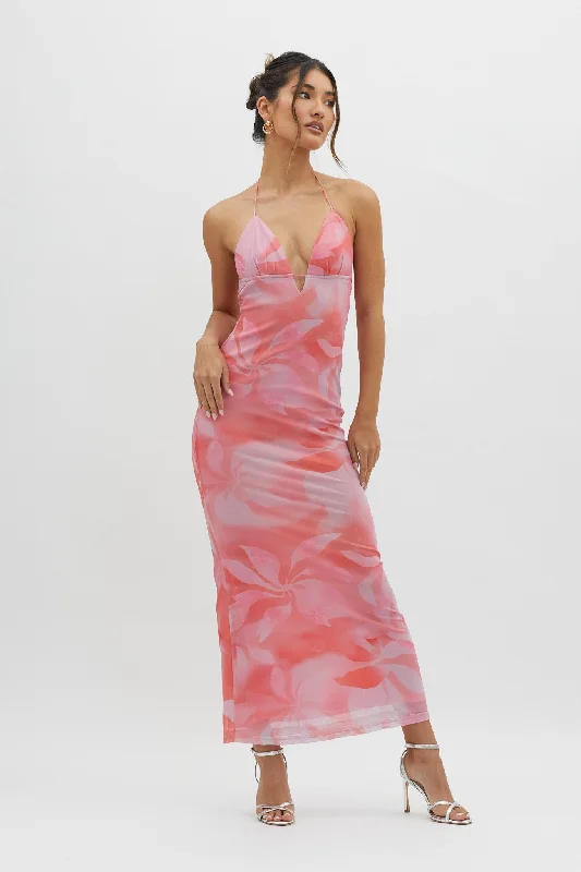 Santa Rosa Ruched Back Maxi Dress Pink Fashionable Open-Back Maxi Dress