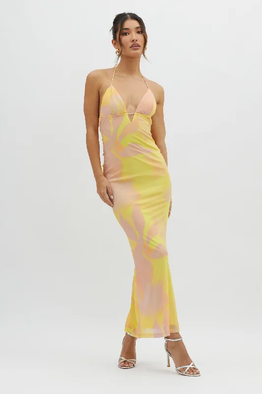 Santa Rosa Ruched Back Maxi Dress Yellow Elegant Boho Maxi Dress
