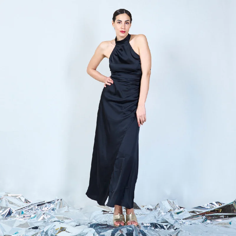 Satin halter neck maxi dress wholesale Elegant Wraparound Maxi Dress