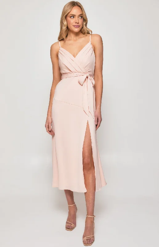 Satin Midi Dress with Pleated Front Detail and Split Cozy T-shirt Midi Dress