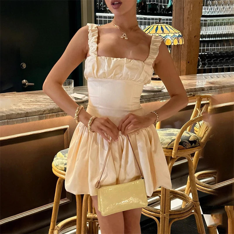 Satin Suspender Ball Gown Sleeveless Ruched Solid Summer Princess Party Mini Dress Cozy Knitted Mini Dress Satin Suspender Ball Gown Sleeveless Ruched Solid Summer Princess Party Mini Dress Cozy Knitted Mini Dress