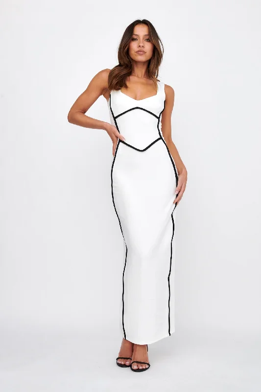 Shenae Piping Trim Maxi Dress White Cozy Knit Maxi Dress