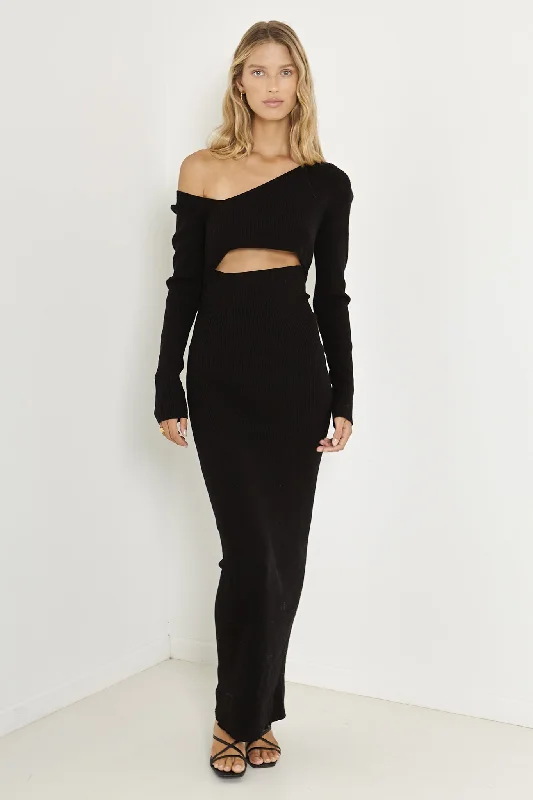 SNDYS Aurora Maxi Dress Black Trendy Maxi Dress with Bow