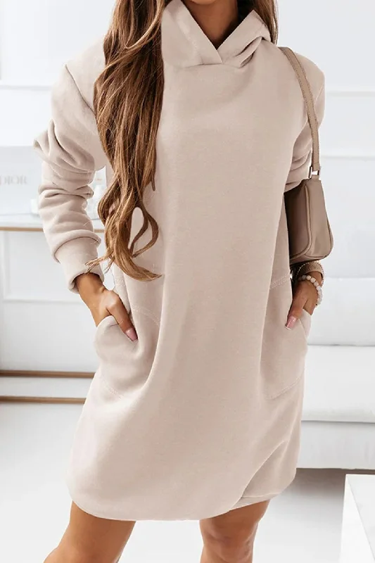 Solid Hooded Mini Dress Cozy Long Sleeve Mini Dress