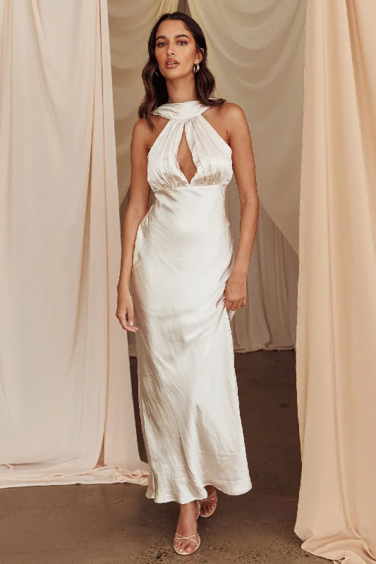 Starry Nights Cowl Back Maxi Dress Champagne Elegant Maxi Dress with Ruffles