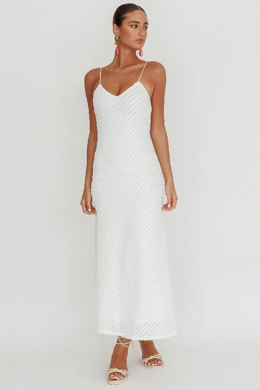 Stasi Textured Maxi Dress White Comfortable Ruffle Maxi Dress