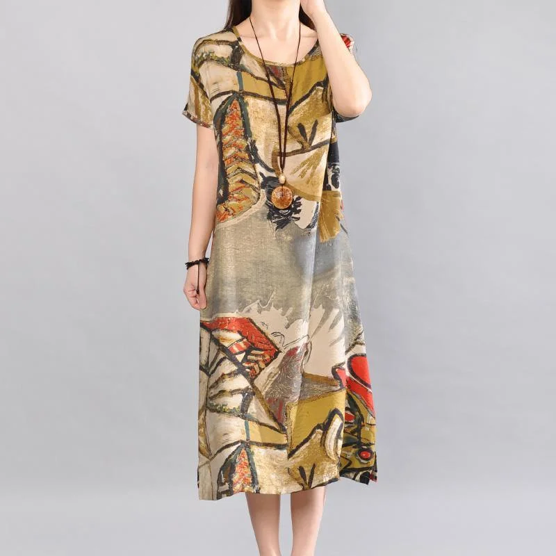 summer brown floral linen sundress oversize casual dress vintage o neck maxi dress Chic Sleeveless Maxi Dress summer brown floral linen sundress oversize casual dress vintage o neck maxi dress Chic Sleeveless Maxi Dress