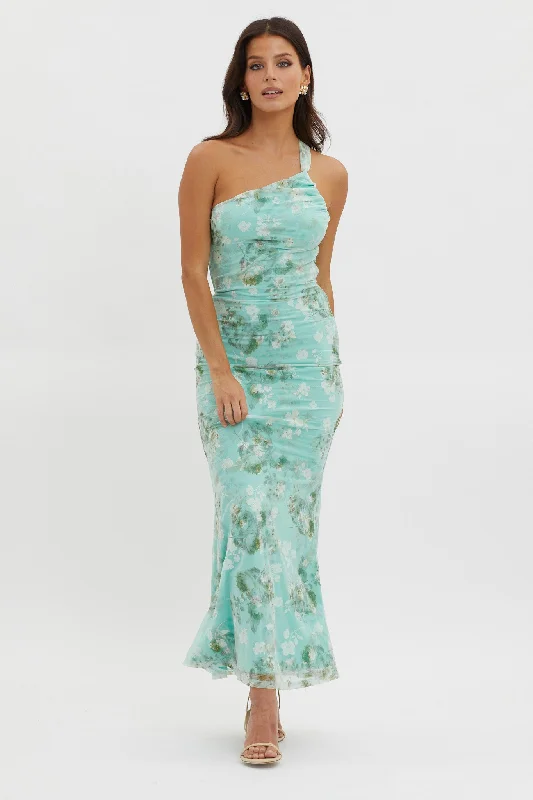 Tatum One-Shoulder Mesh Maxi Dress Sage Elegant Lace Maxi Dress