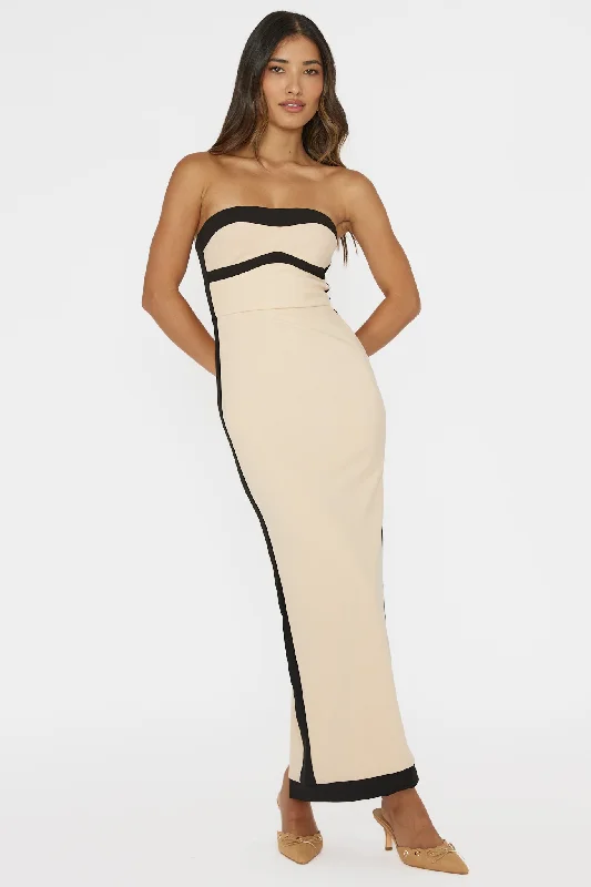 Tenika Strapless Bodycon Maxi Dress Nude Elegant Maxi Dress with Lace