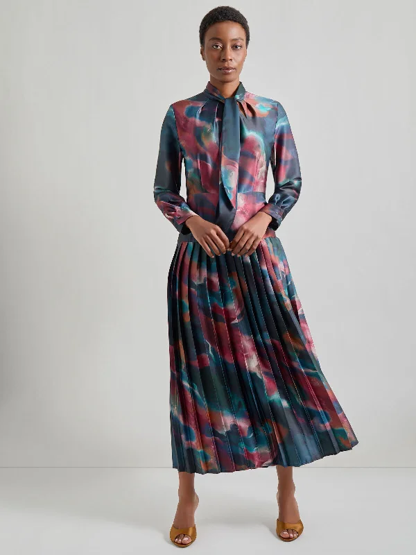Tie Neck Pleated A-Line Maxi Dress Chic Summer Maxi Dress