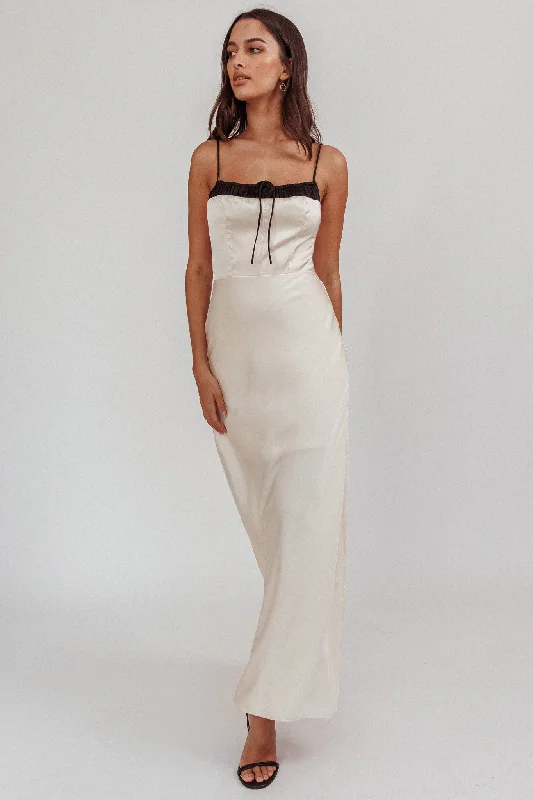 Tomorrow's Love Gathered Bow Neckline Maxi Dress Oyster Stylish Pleated A-Line Maxi Dress Tomorrow's Love Gathered Bow Neckline Maxi Dress Oyster Stylish Pleated A-Line Maxi Dress