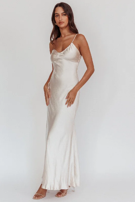 Twilight Tango One-Shoulder Maxi Dress Champagne Fashionable Sheer Maxi Dress