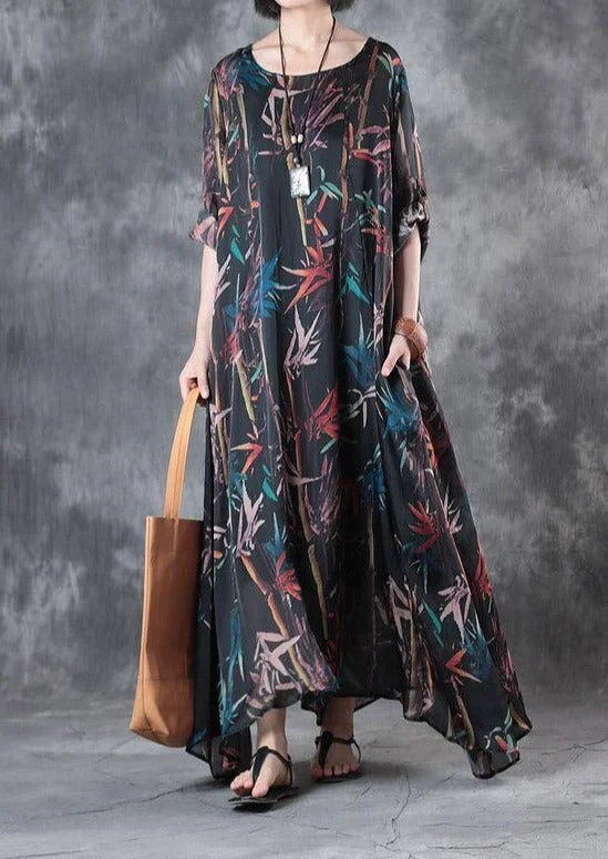 Women Black Silk Maxi Dress Oversized Prints Traveling Clothing New Big Hem Caftans Casual Maxi Dress with Pockets Women Black Silk Maxi Dress Oversized Prints Traveling Clothing New Big Hem Caftans Casual Maxi Dress with Pockets
