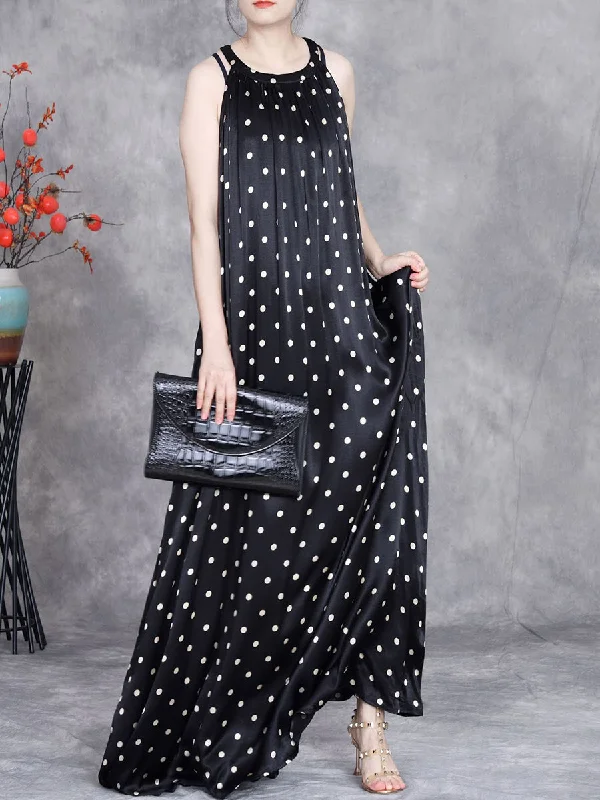 Women Summer Elegant Dot Loose Vest Maxi Dress OP1031 Stylish Longline Maxi Dress