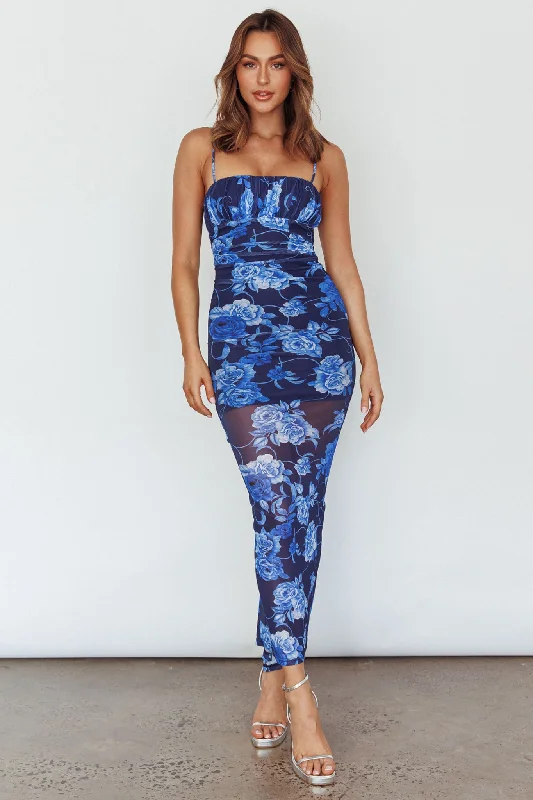 Zosia Ruched Maxi Dress Floral Navy Trendy A-Line Maxi Dress