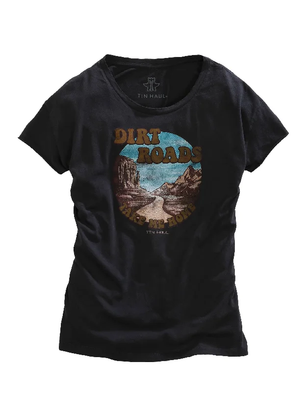 WOMENS DIRT ROADS TAKE ME HOME SCREEN PRINT DARK GREY SHORT SLEEVE T-SHIRT Satin Blend Silk Blend Wool Blend
