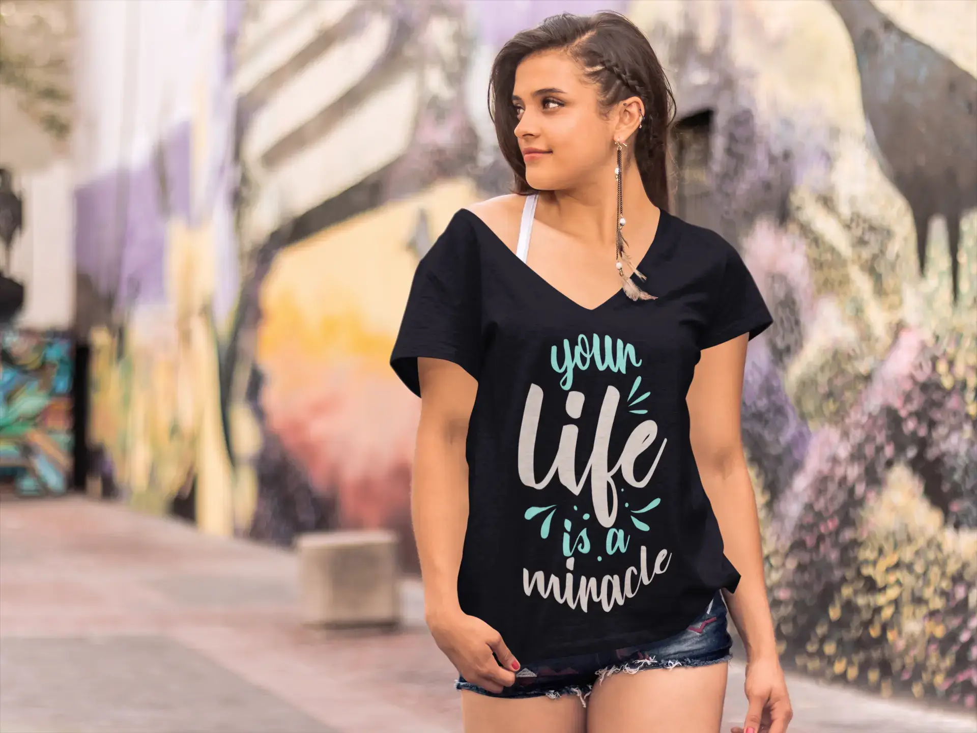 ULTRABASIC Women's T-Shirt Your Life Is a Miracle - Inspirational Shirt Fleece Nylon Spandex ULTRABASIC Women's T-Shirt Your Life Is a Miracle - Inspirational Shirt Fleece Nylon Spandex