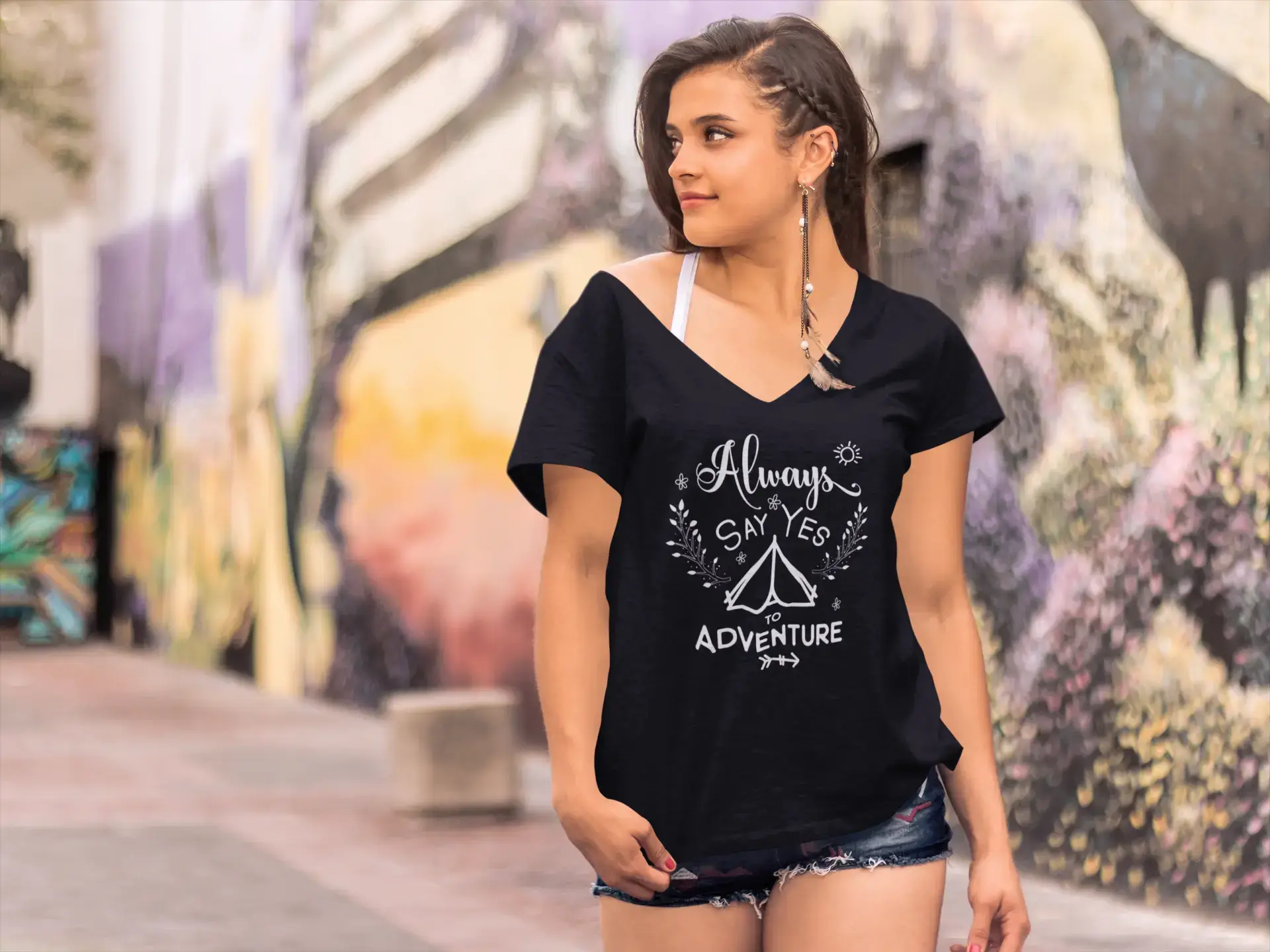 ULTRABASIC Women's T-Shirt Always Say Yes to Adventure - Camping Short Sleeve Tee Shirt Tops Graphic Embroidered Appliqued ULTRABASIC Women's T-Shirt Always Say Yes to Adventure - Camping Short Sleeve Tee Shirt Tops Graphic Embroidered Appliqued
