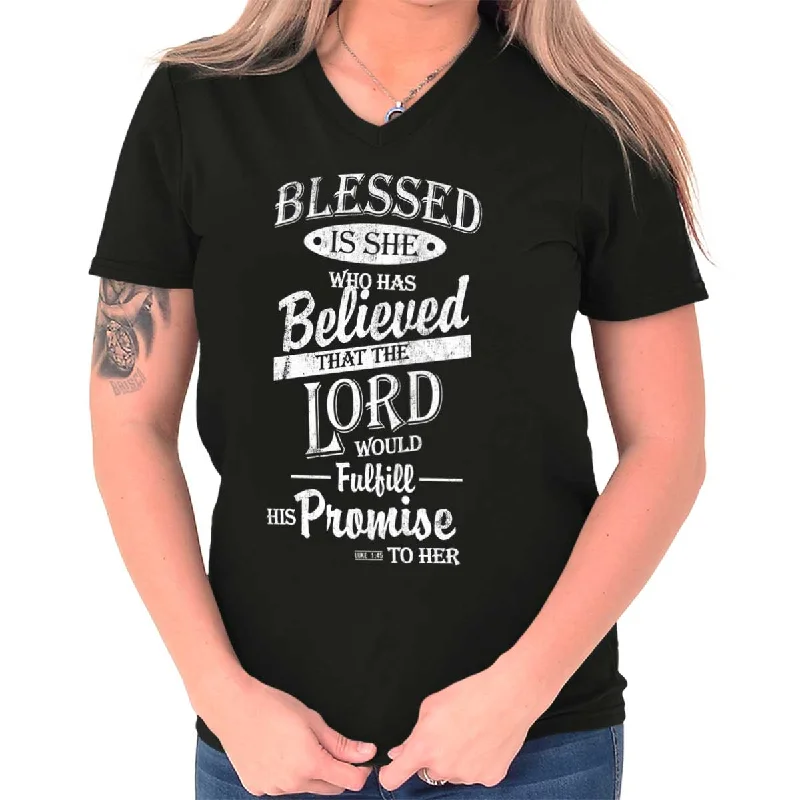 Blessed is V-Neck T-Shirt Front Pockets Side Pockets Patch Pockets