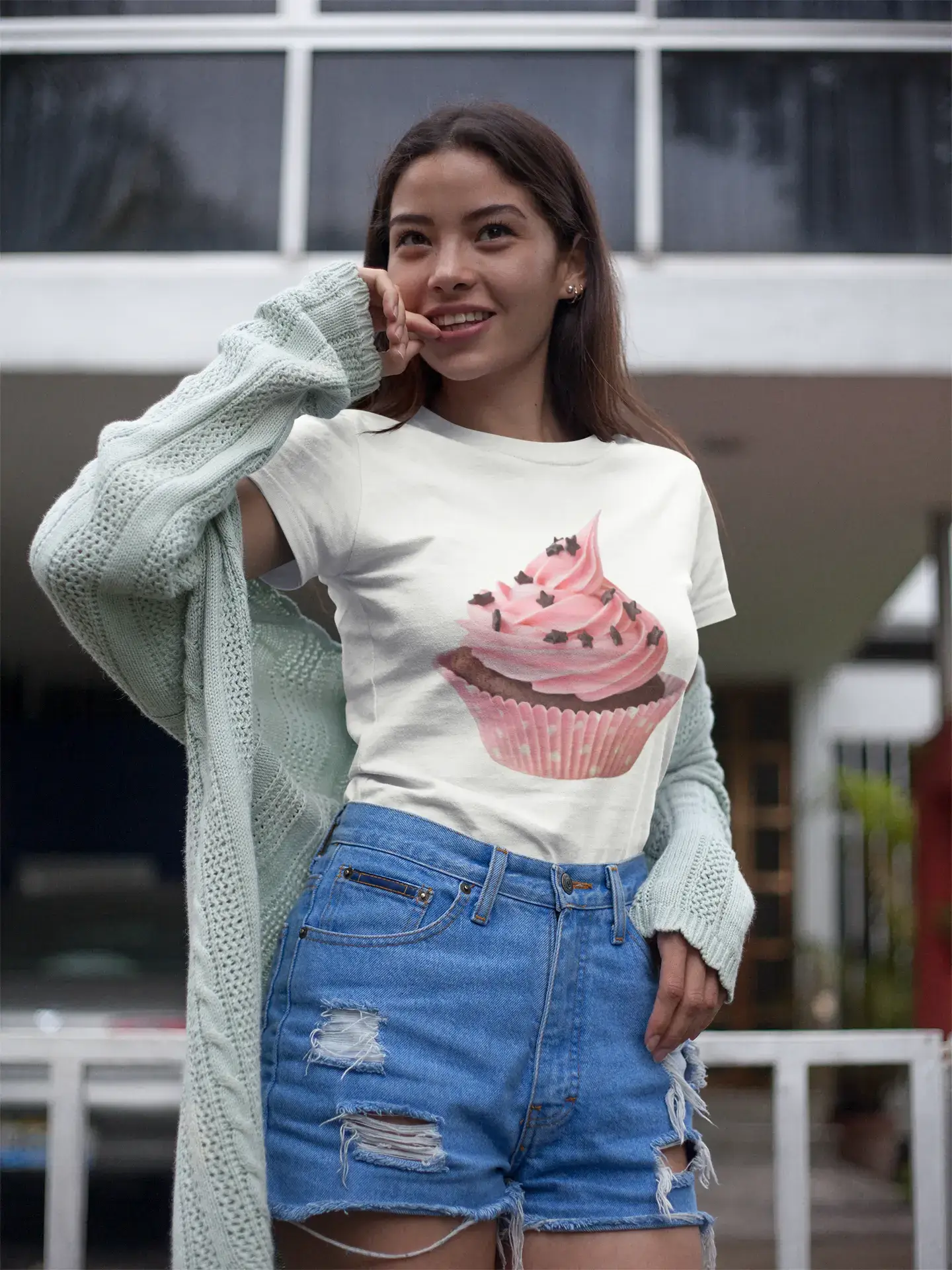 Cupcake pink rose star brown chocolate, Women's Short Sleeve Crew neck Tee 00152 Seamless Knitted Crochet Cupcake pink rose star brown chocolate, Women's Short Sleeve Crew neck Tee 00152 Seamless Knitted Crochet