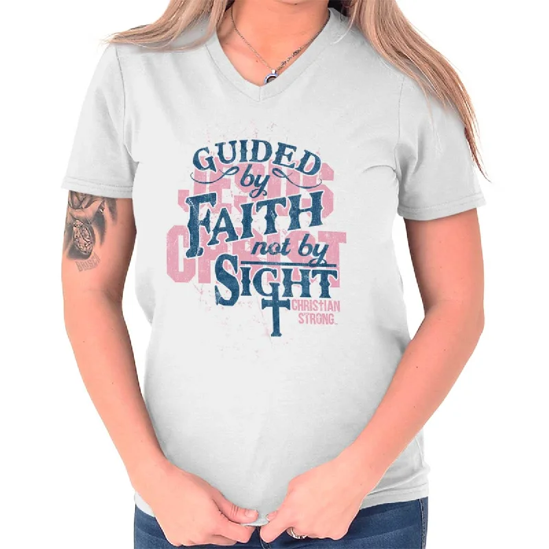 Guided by Faith V-Neck T-Shirt Machine Wash Dry Clean Hand Wash