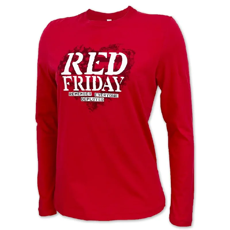 Ladies Red Friday Remember Everyone Deployed Heart Long Sleeve T-Shirt (Red) Knit Fabric Woven Fabric Fleece Fabric Ladies Red Friday Remember Everyone Deployed Heart Long Sleeve T-Shirt (Red) Knit Fabric Woven Fabric Fleece Fabric