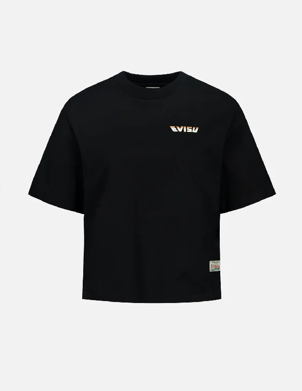 Logo and Brocade-pattern Kamon Print T-Shirt Notch Collar Peter Pan Collar Cowl Neck Logo and Brocade-pattern Kamon Print T-Shirt Notch Collar Peter Pan Collar Cowl Neck