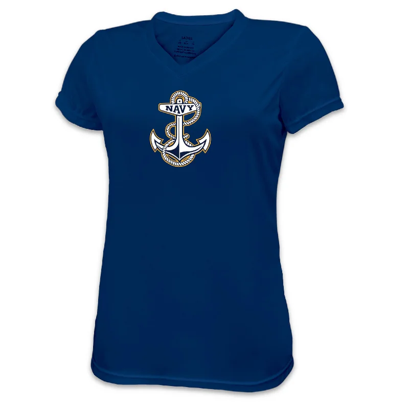 Navy Ladies Anchor Performance T-Shirt Spandex Blend Rayon Blend Denim Blend