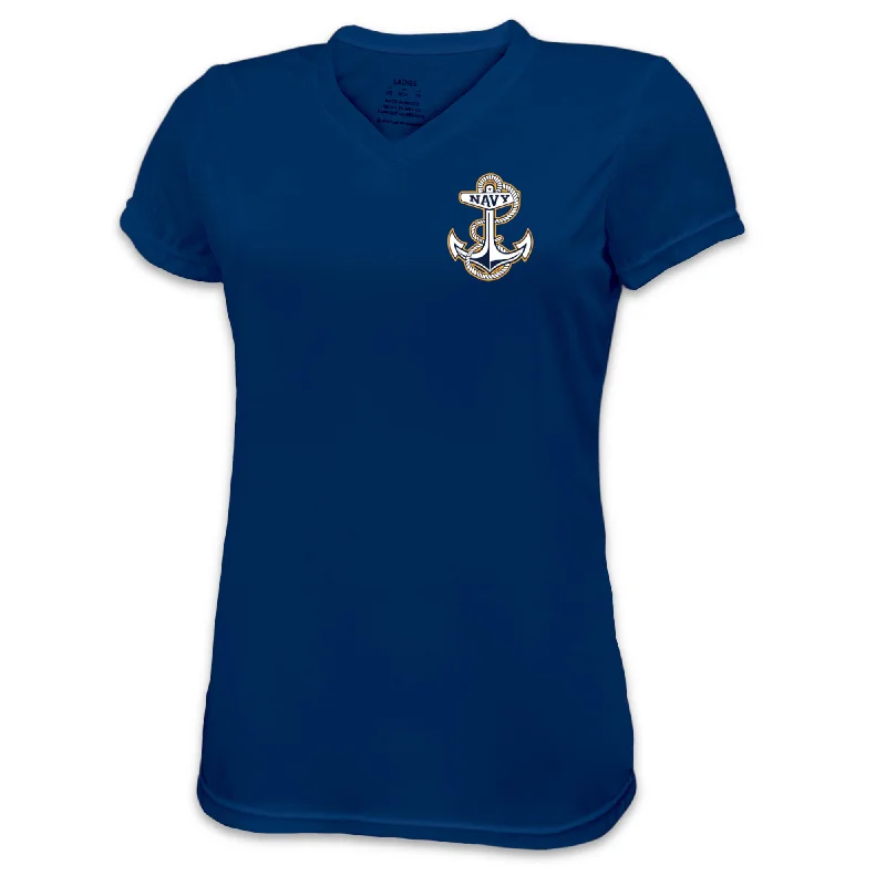 Navy Ladies Anchor Left Chest Performance T-Shirt Anti-Pilling Machine Wash Handmade Navy Ladies Anchor Left Chest Performance T-Shirt Anti-Pilling Machine Wash Handmade